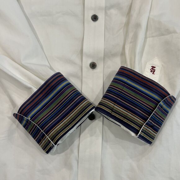 Robert Graham XXL White LS Casual Button Up Shirt Striped Flip Cuff Embroidered - Picture 3 of 12